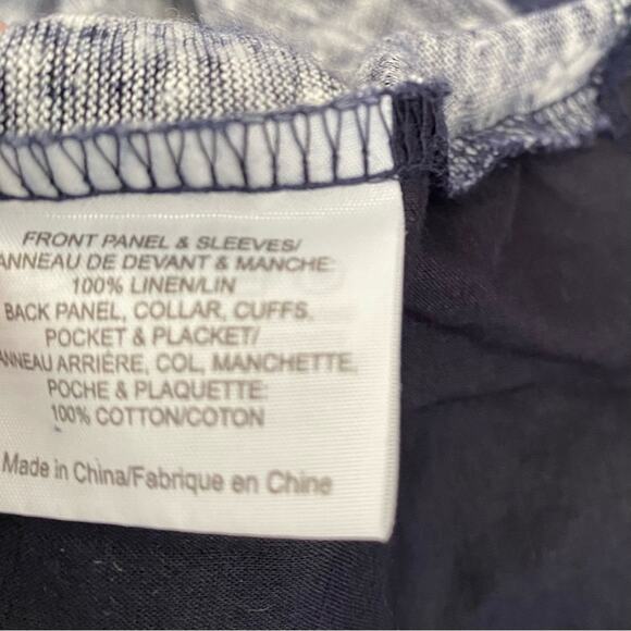 Tory Burch Linen Blend Navy Blue White Print Button Down Shirt size medium - Picture 8 of 8